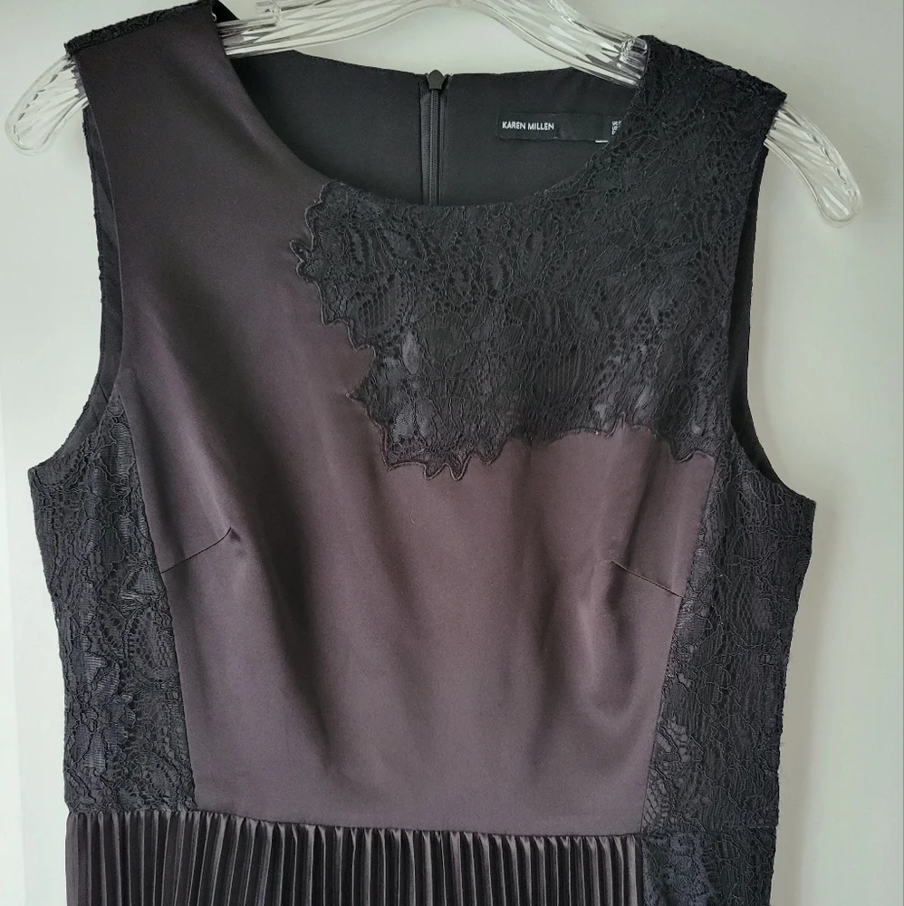 Karen Millen Formal Black Midi Dress Pleated Asymmetrical and Lace Detail 8 - Picture 2 of 8